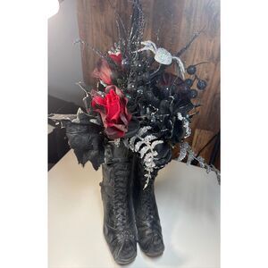Martha Stewart Halloween Boot Floral Arrangement Black Red Decor Gothic